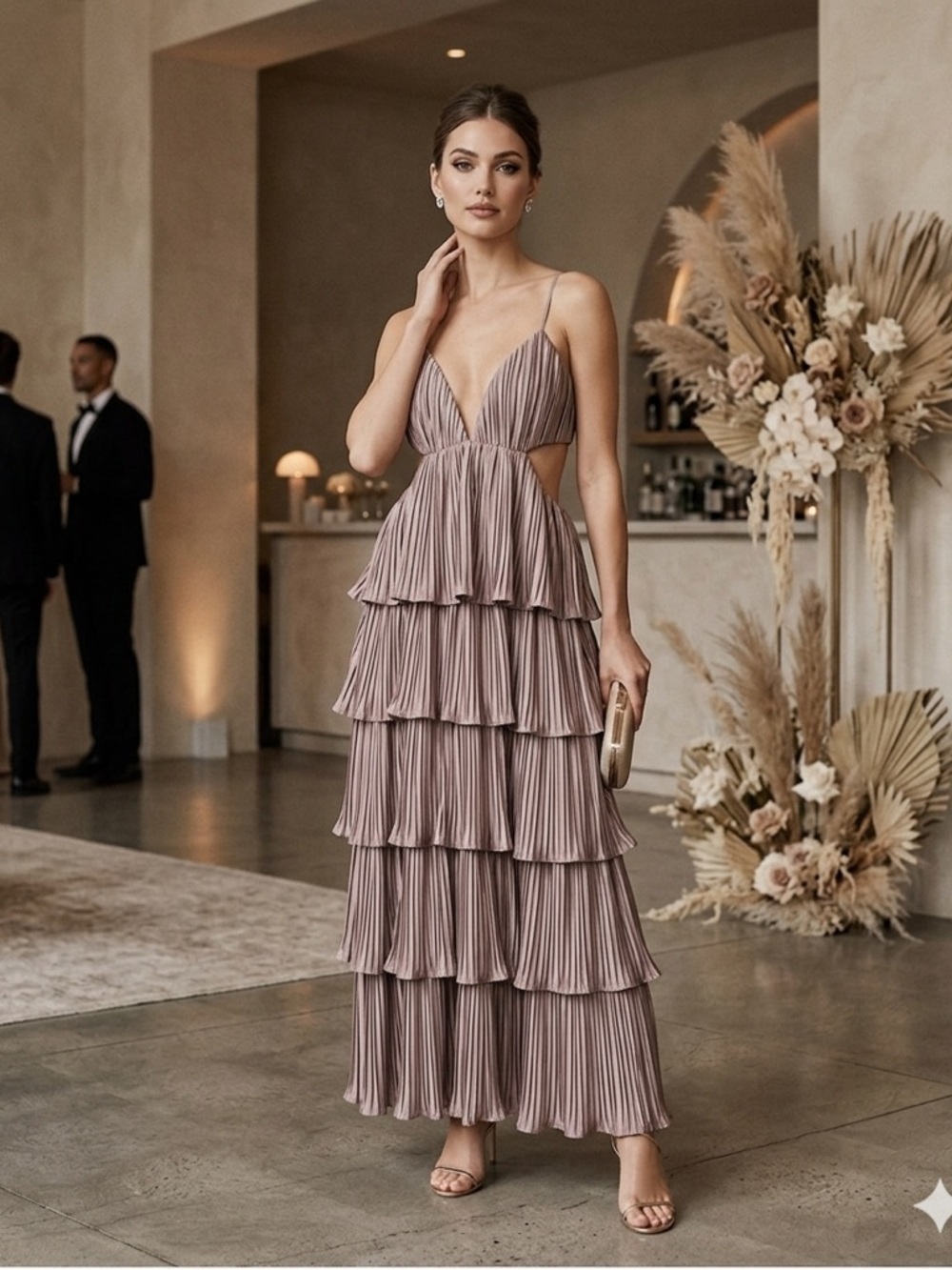 BHLDN Carly Cushnie Brenna Midi Dress Bronze Cutout Pleated Size 10 NWT